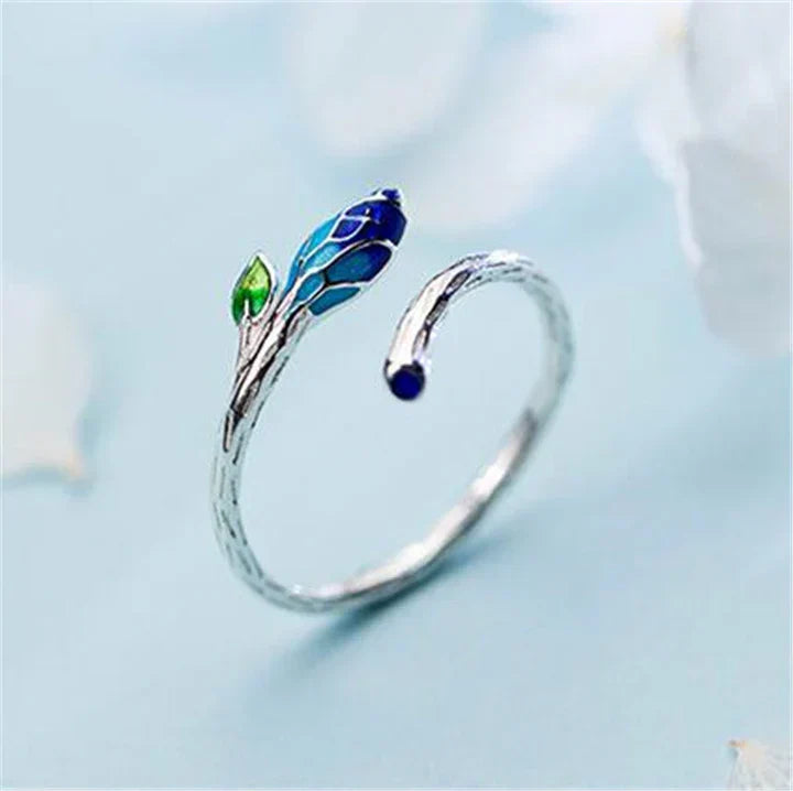Anillo ajustable de hoja con esmalte
