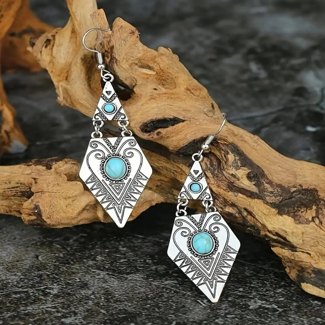 Pendientes Rombo Turquesa Plateados