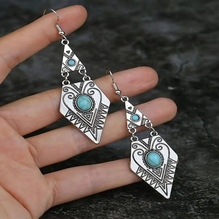 Pendientes Rombo Turquesa Plateados