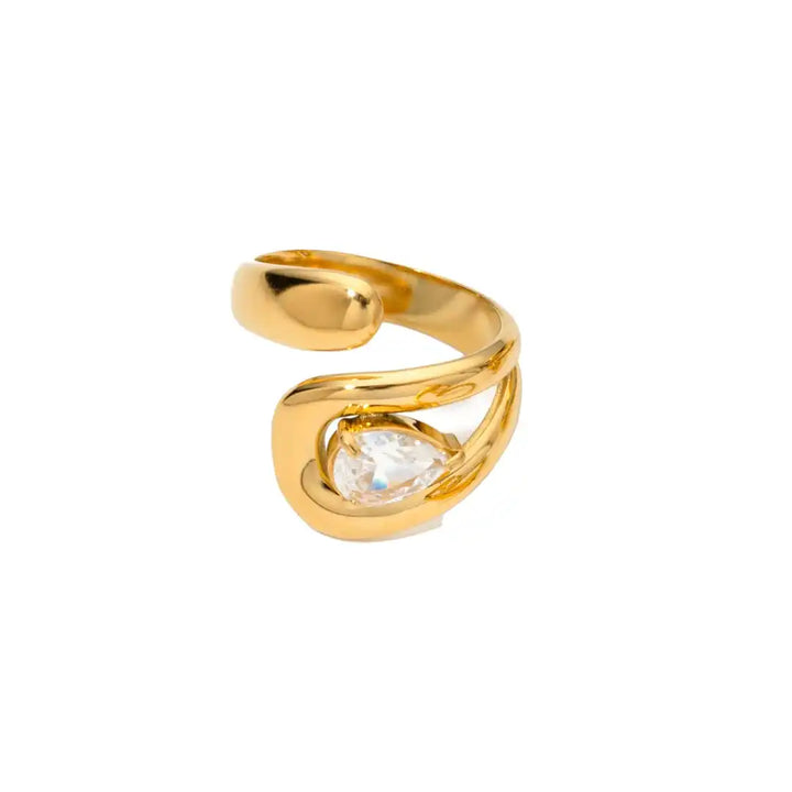 Anillo Gota de Agua Dorado con Circonita Atemporal