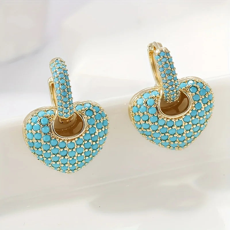 Pendientes Corazón Turquesa Brillante