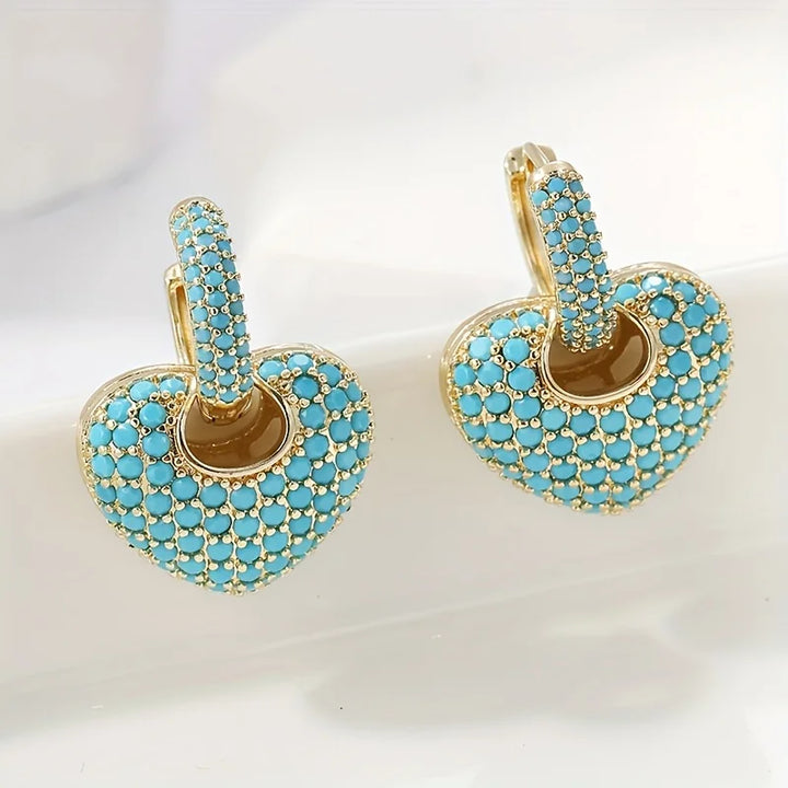 Pendientes Corazón Turquesa Brillante
