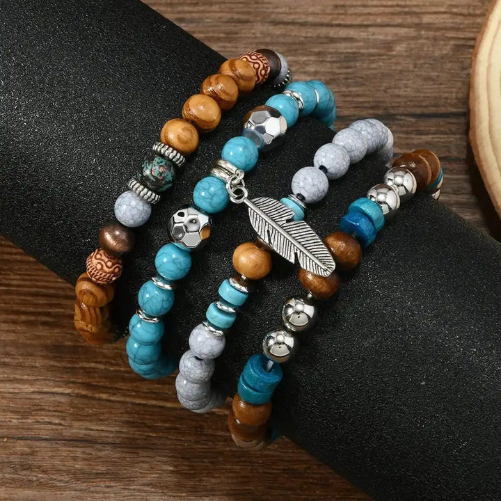 Pulsera Pluma Cuentas Turquesa