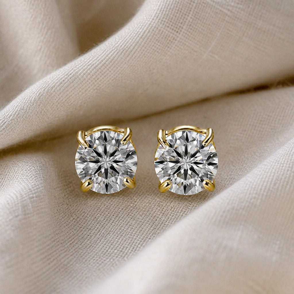 Pendientes Botón Brillantes Oro Blanco
