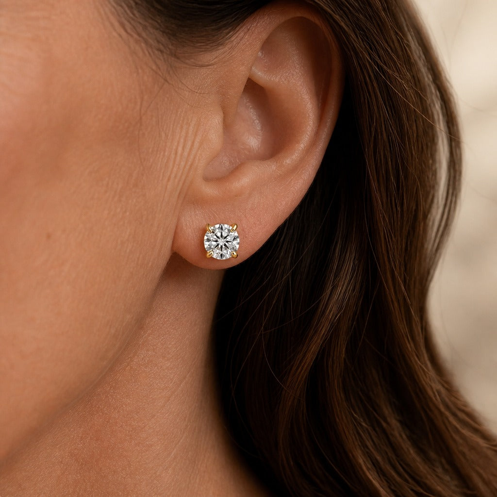 Pendientes Botón Brillantes Oro Blanco