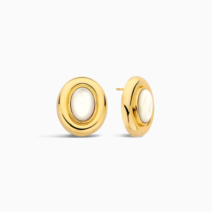 Pendientes Ovalados Blanco Dorados