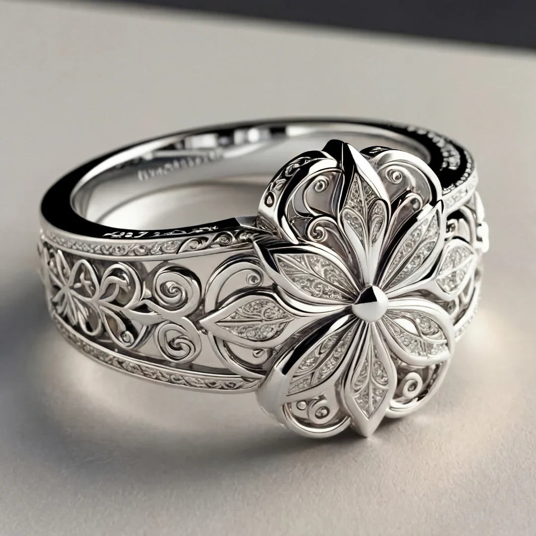 Anillo Floral Grabado
