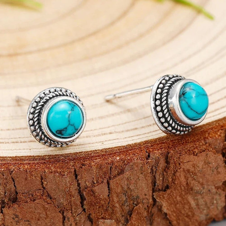 Pendientes de Botón Turquesa Vintage Bohemio