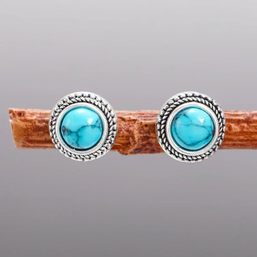 Pendientes de Botón Turquesa Vintage Bohemio