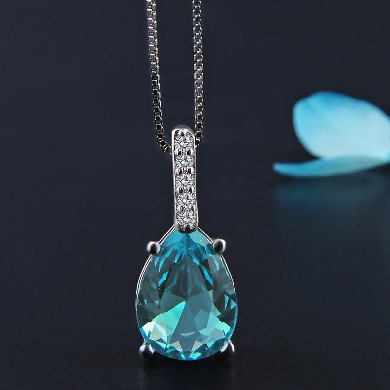 Collar Colgante con Agua Azul Plateado