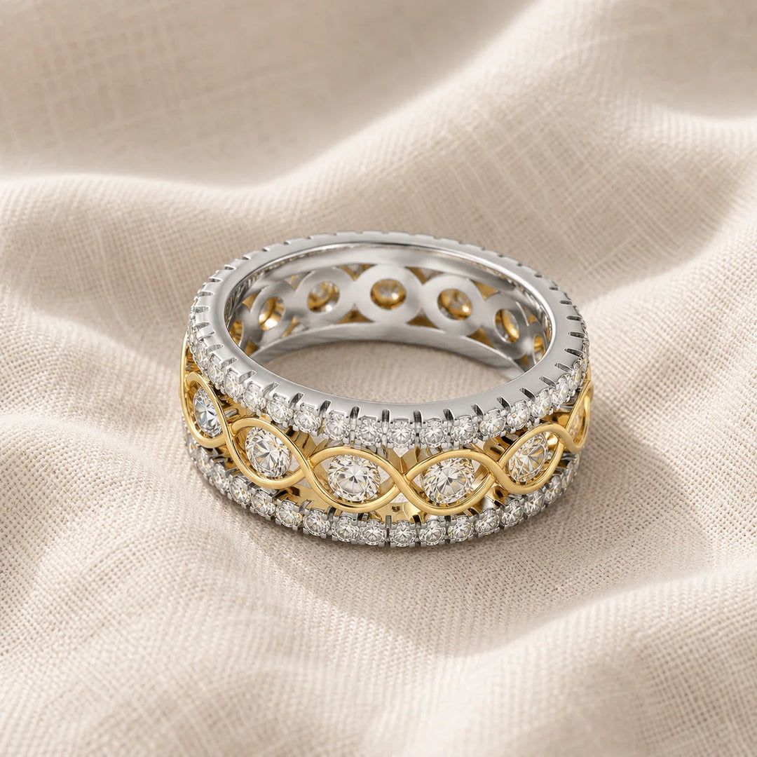 Anillo Doble Fila Circonitas Oro Blanco