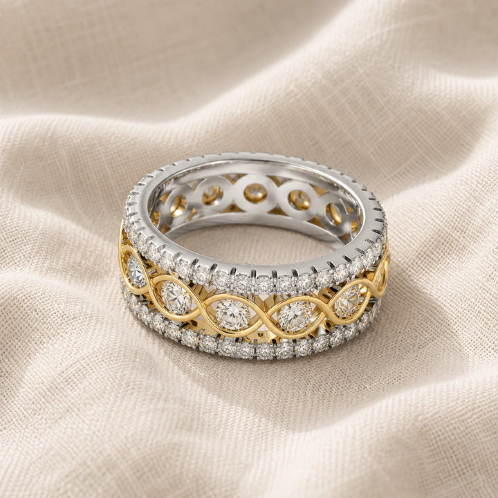 Anillo Doble Fila Circonitas Oro Blanco
