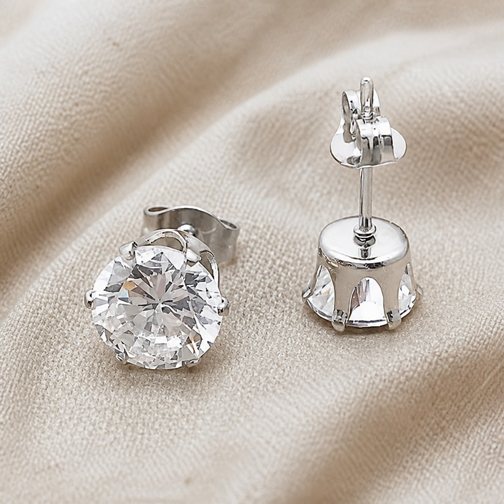 Pendientes Botón Circonitas Oro Blanco