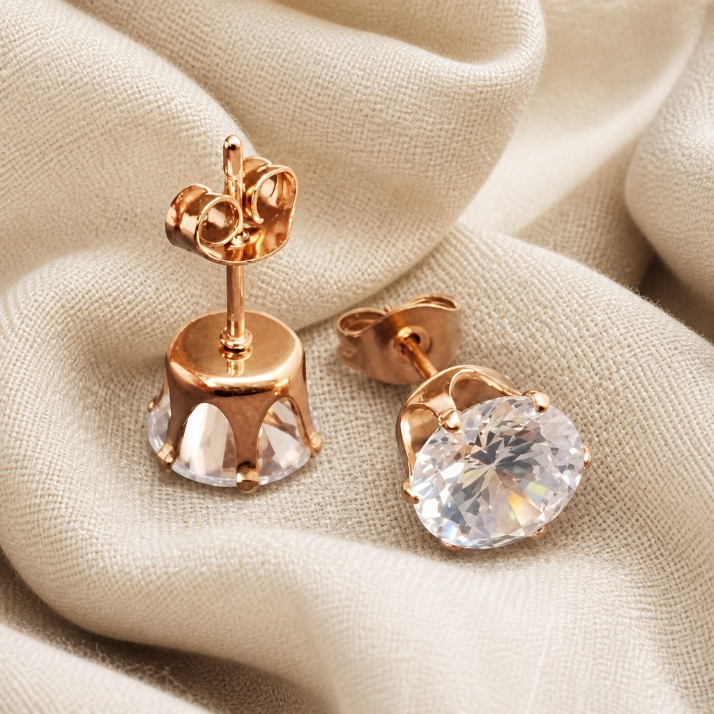 Pendientes Botón Circonitas Oro Blanco