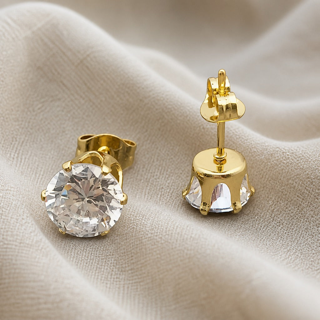 Pendientes Botón Circonitas Oro Blanco
