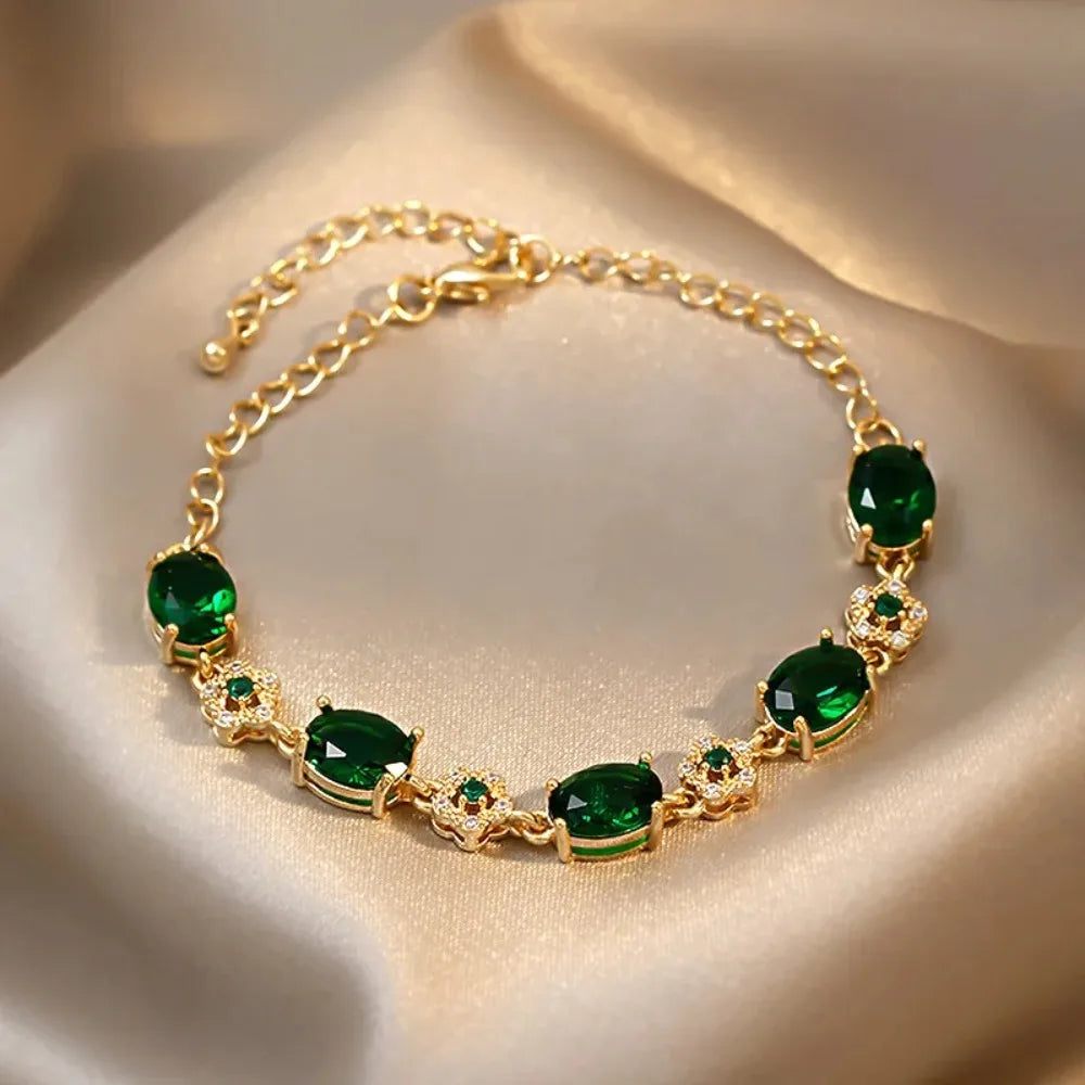 Pulsera con Jardín y Cristal Verde