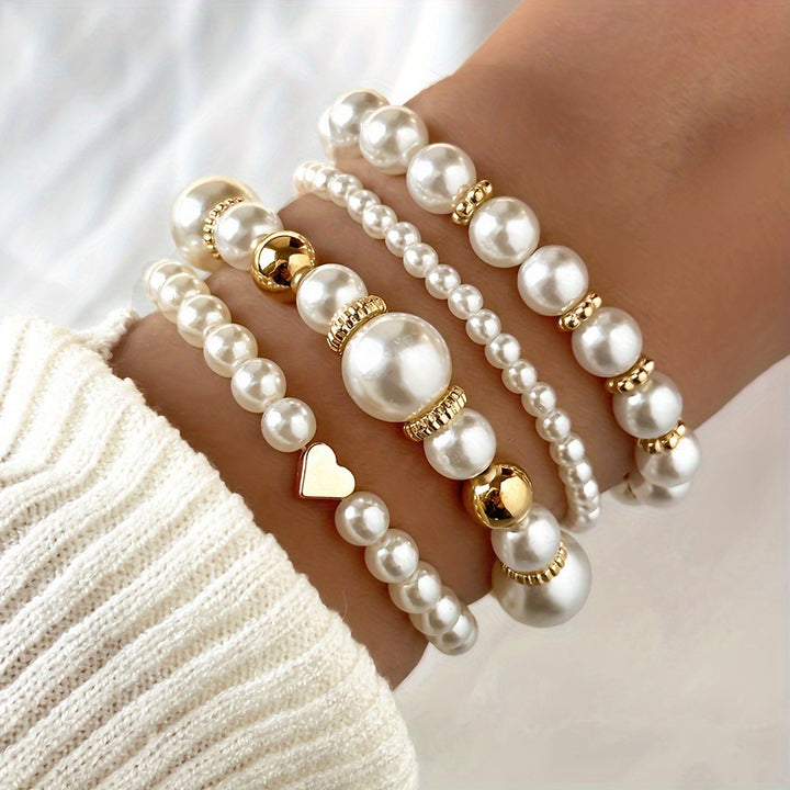 Conjunto de Pulseras Apiladas de Perlas