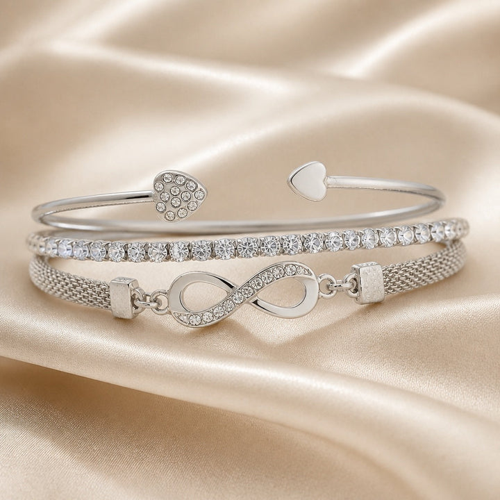 Conjunto Pulseras Infinito Brillantes Oro Blanco