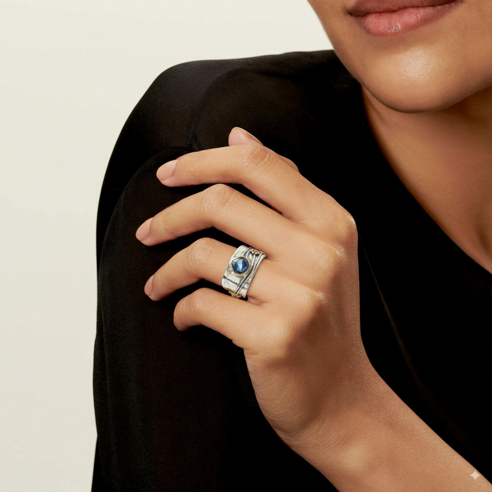 Anillo Zafiro Azul - Vintage Plateado