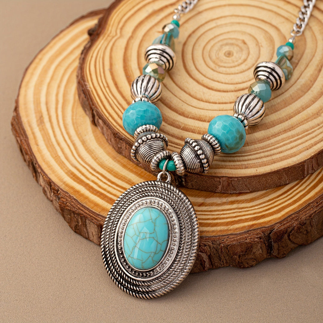 Collar Ovalado Turquesa con Cuentas