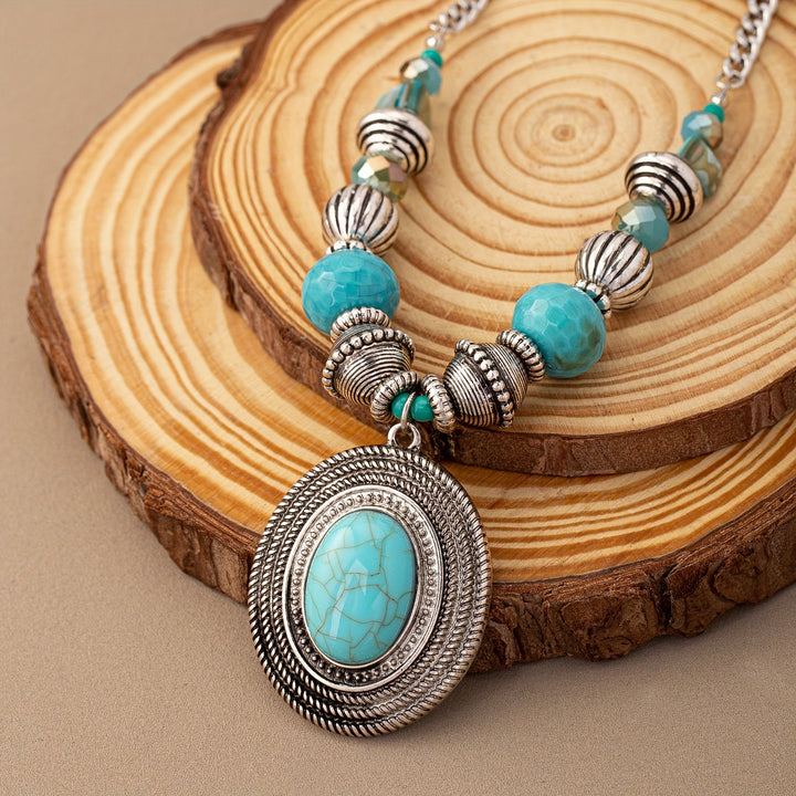 Collar Ovalado Turquesa con Cuentas