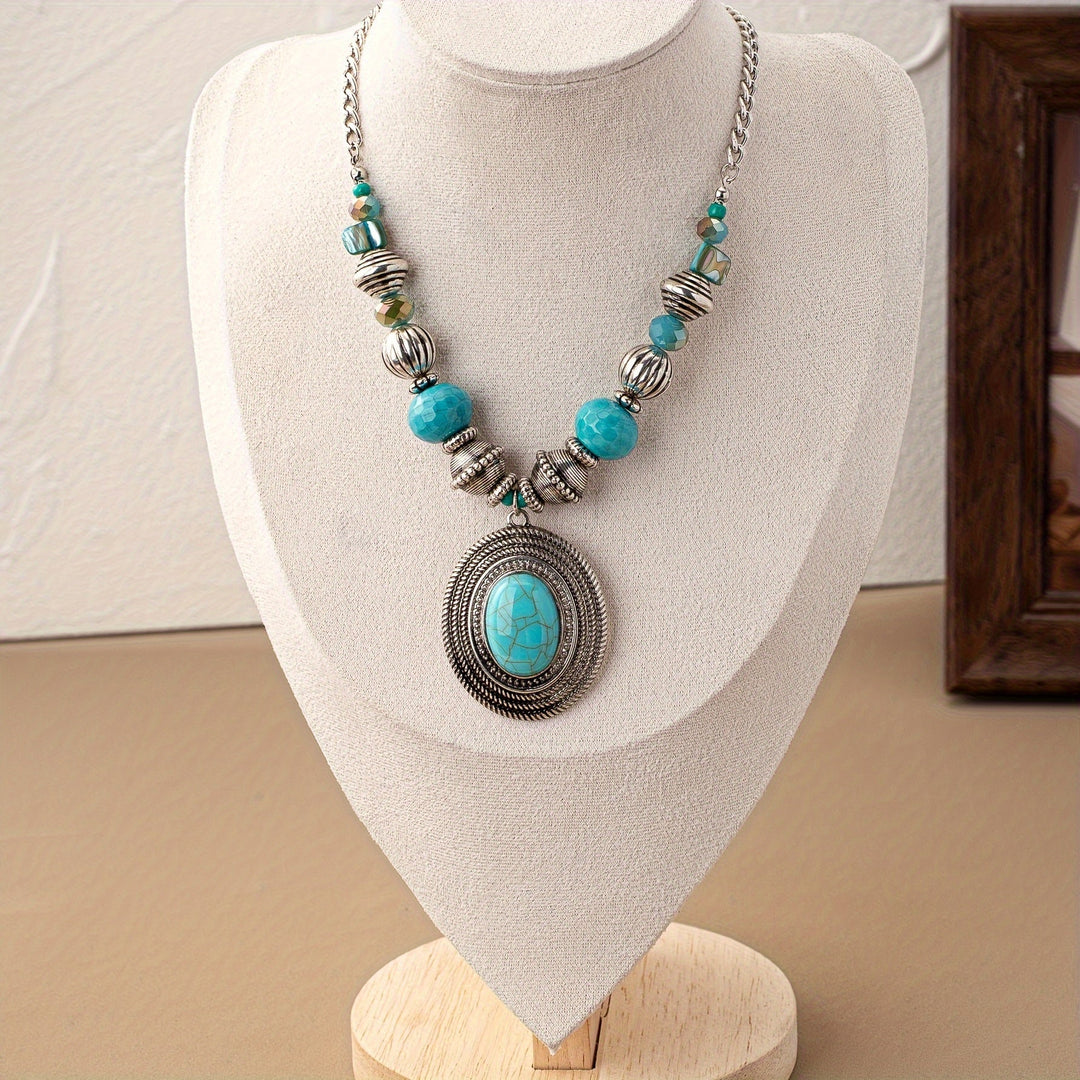 Collar Ovalado Turquesa con Cuentas