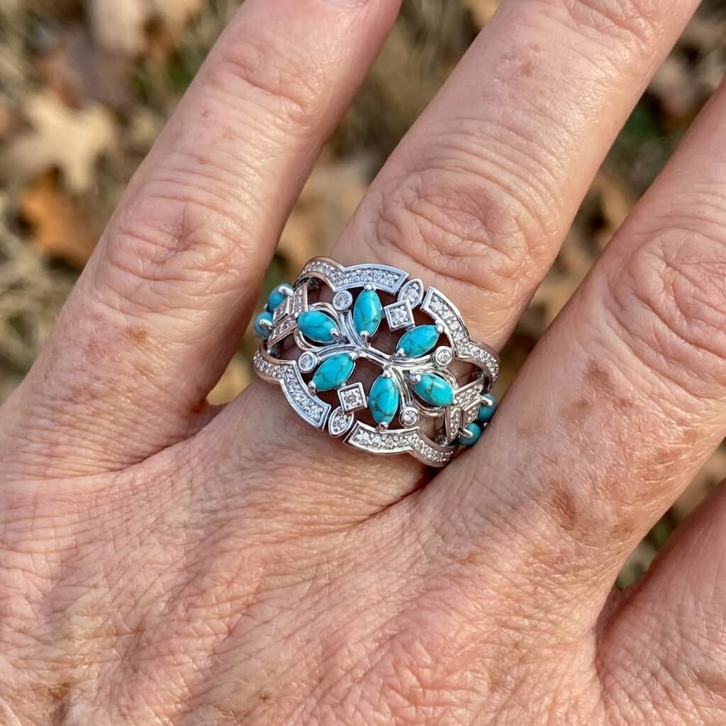 Brazalete Flores Turquesa y Cristal