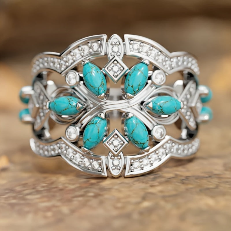 Brazalete Flores Turquesa y Cristal