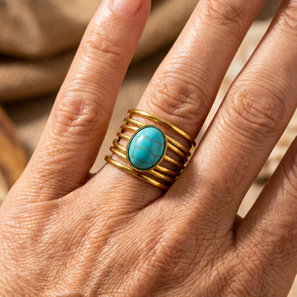 Anillo Espiral Turquesa de Oro