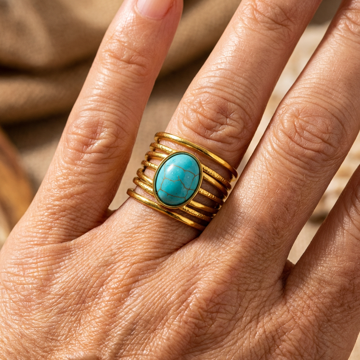 Anillo Espiral Turquesa de Oro