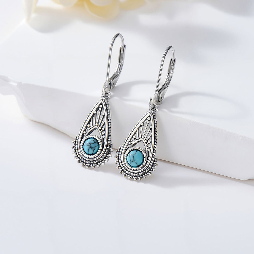 Pendientes Gota Filigrana Turquesa Plateados