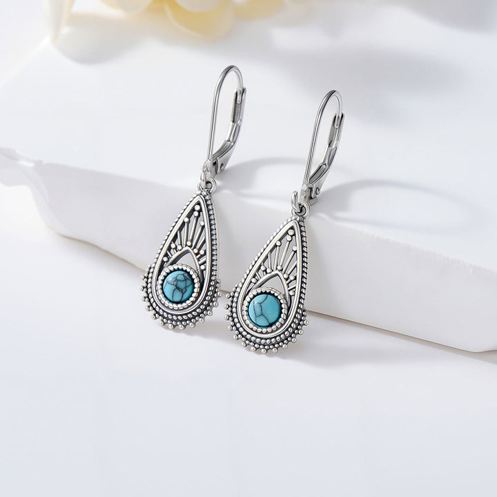Pendientes Gota Filigrana Turquesa Plateados