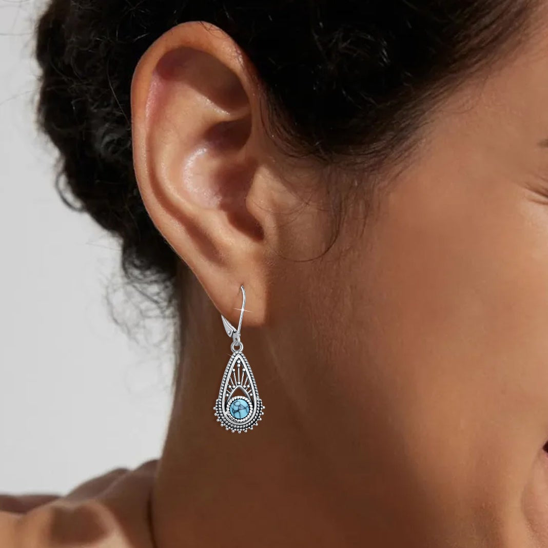Pendientes Gota Filigrana Turquesa Plateados