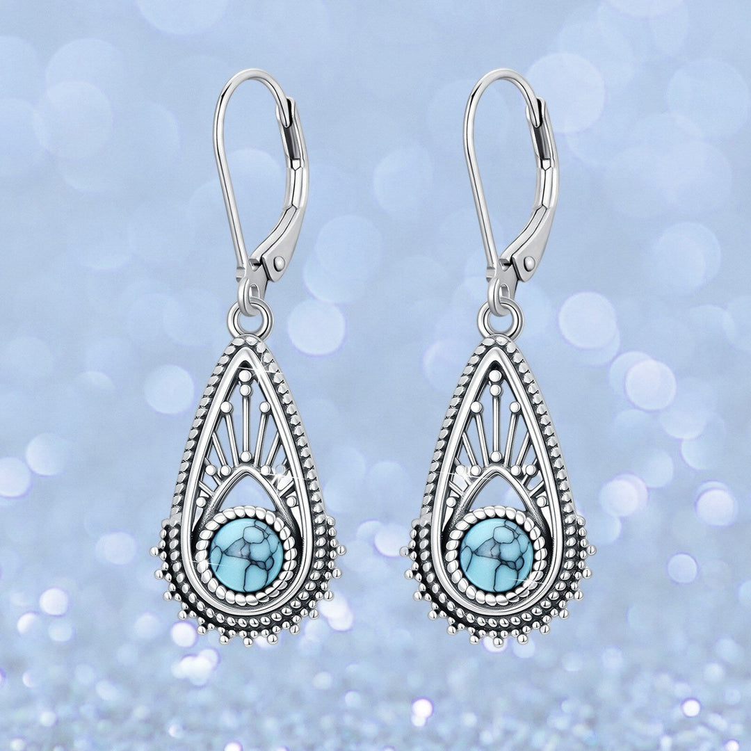 Pendientes Gota Filigrana Turquesa Plateados