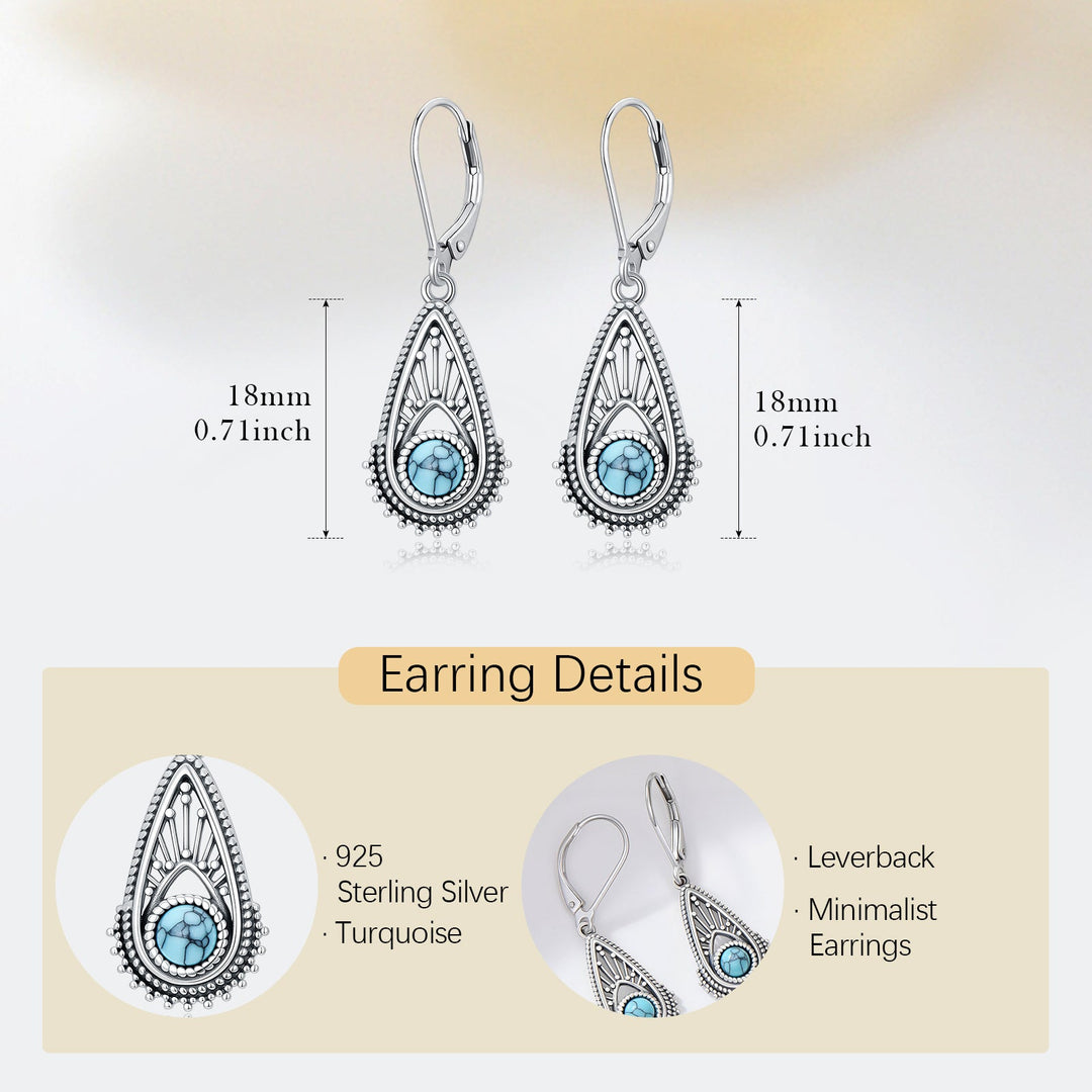 Pendientes Gota Filigrana Turquesa Plateados