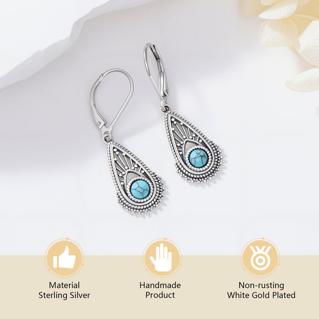 Pendientes Gota Filigrana Turquesa Plateados