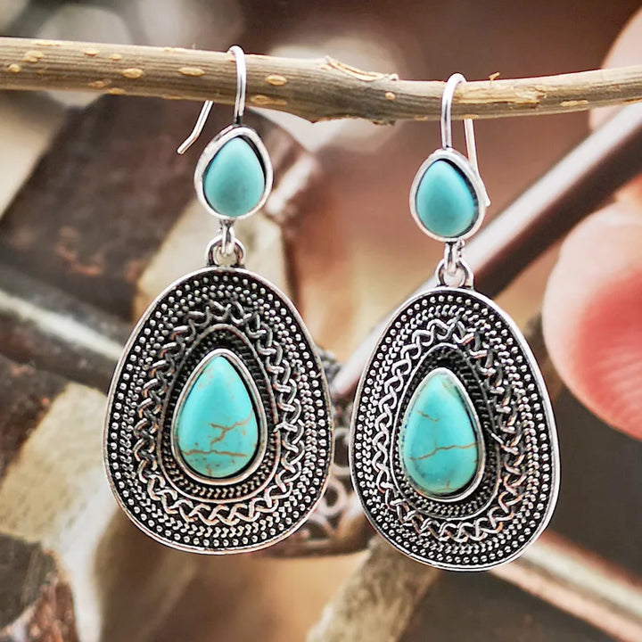 Pendientes Gota Turquesa Filigrana Plateados