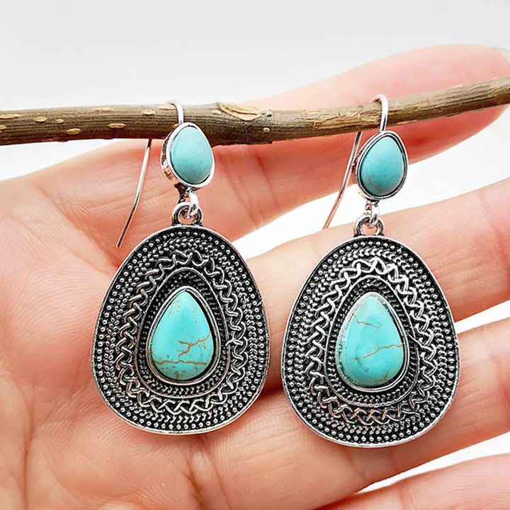Pendientes Gota Turquesa Filigrana Plateados