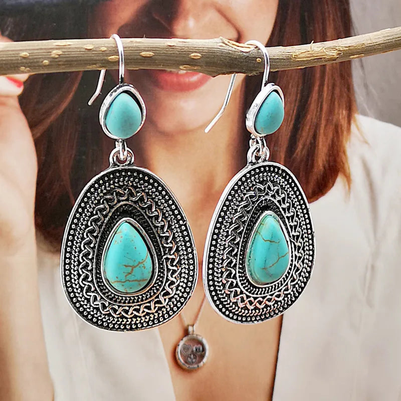 Pendientes Gota Turquesa Filigrana Plateados