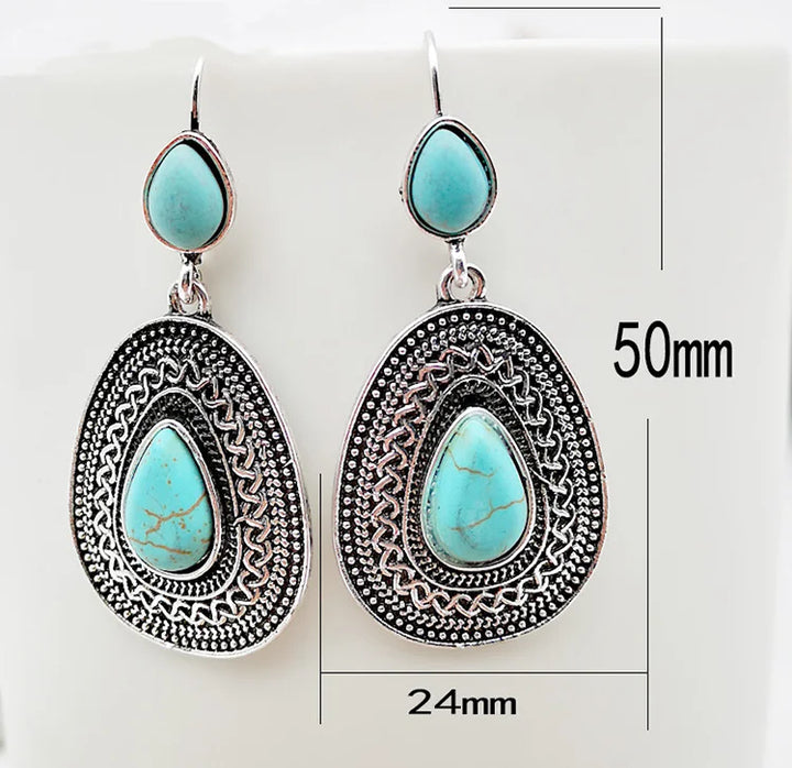 Pendientes Gota Turquesa Filigrana Plateados