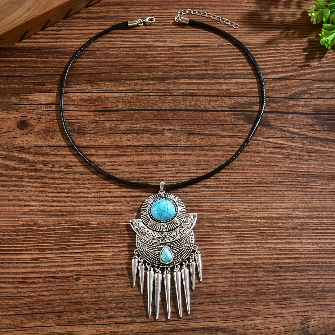Collar Cuero Turquesa con Flecos