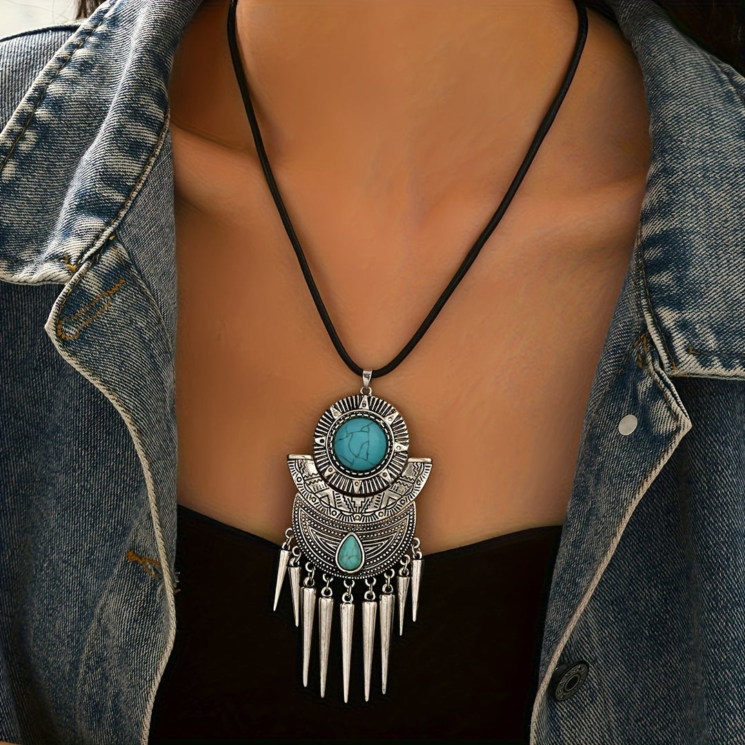 Collar Cuero Turquesa con Flecos