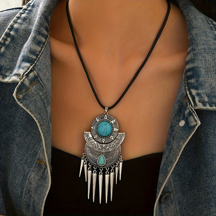 Collar Cuero Turquesa con Flecos