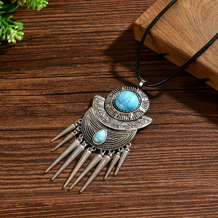 Collar Cuero Turquesa con Flecos