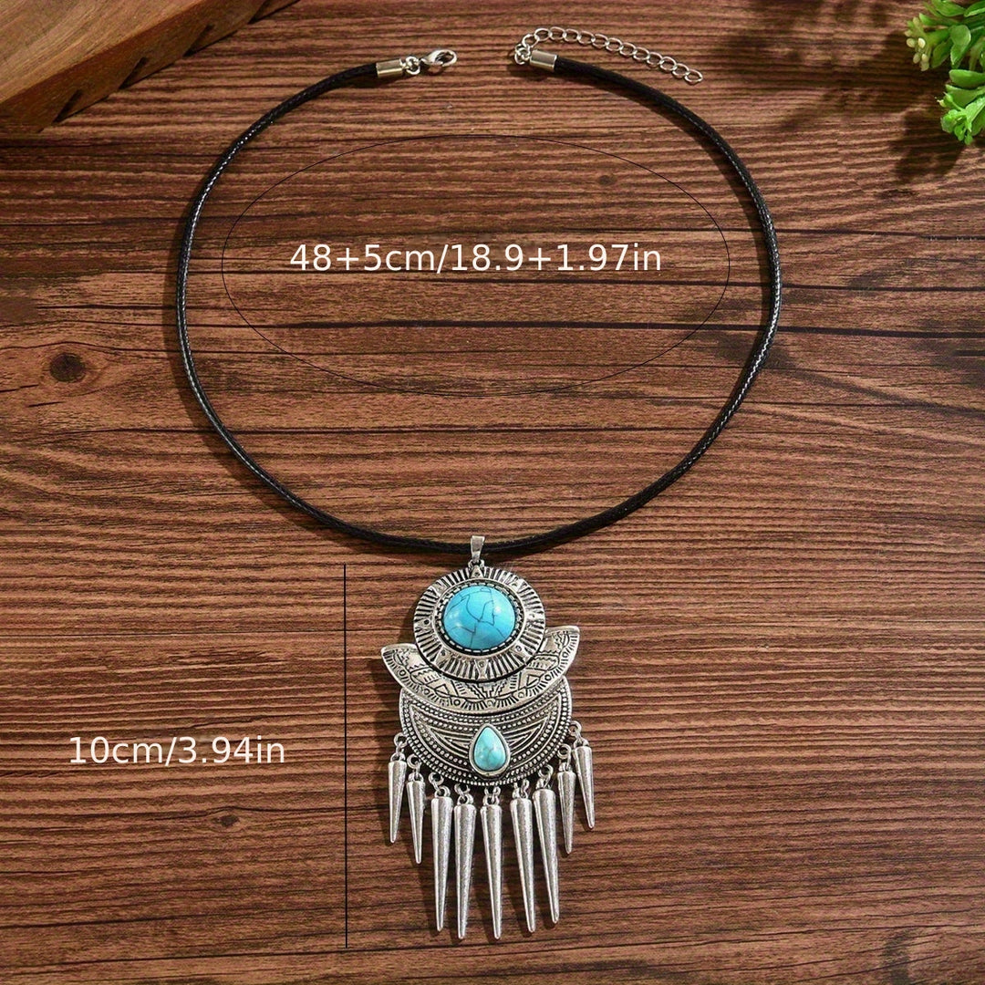 Collar Cuero Turquesa con Flecos