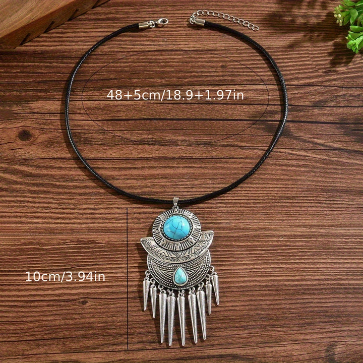Collar Cuero Turquesa con Flecos