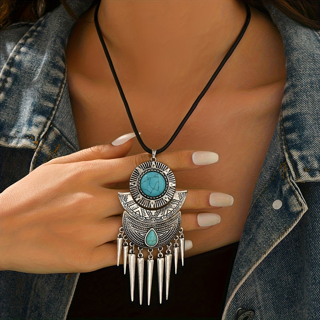 Collar Cuero Turquesa con Flecos