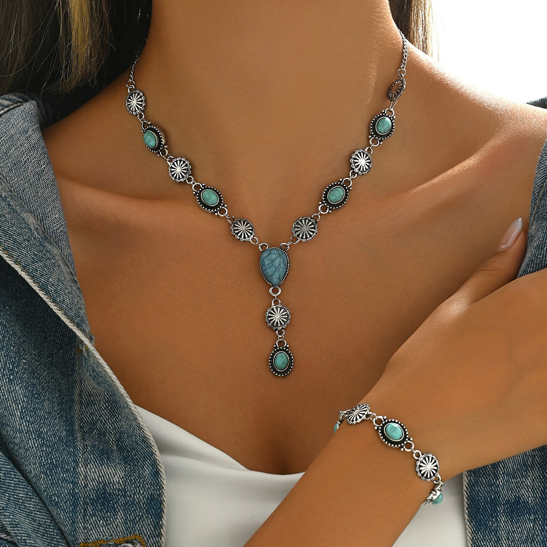 Collar Flores Turquesa y Plata