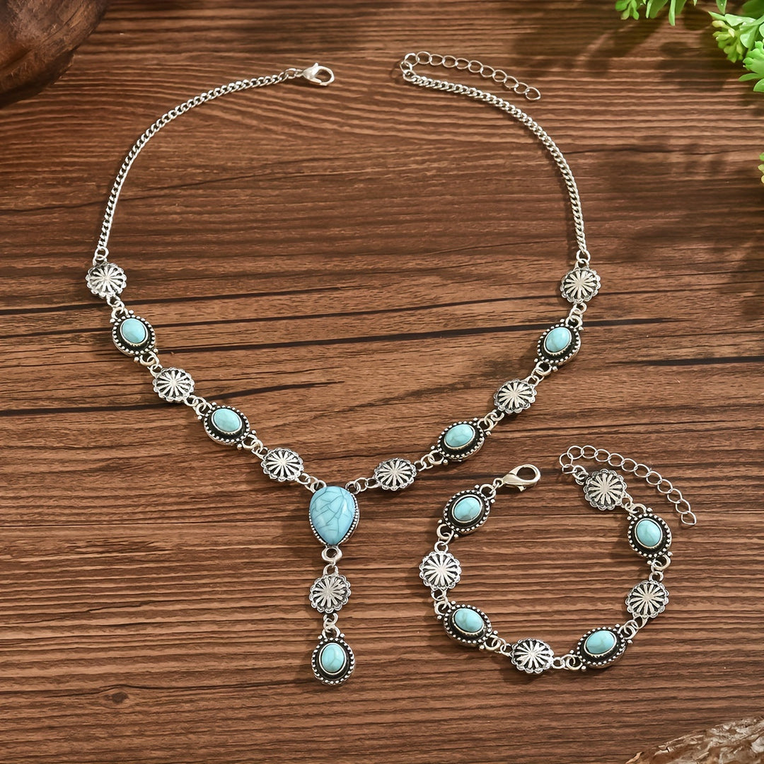 Collar Flores Turquesa y Plata