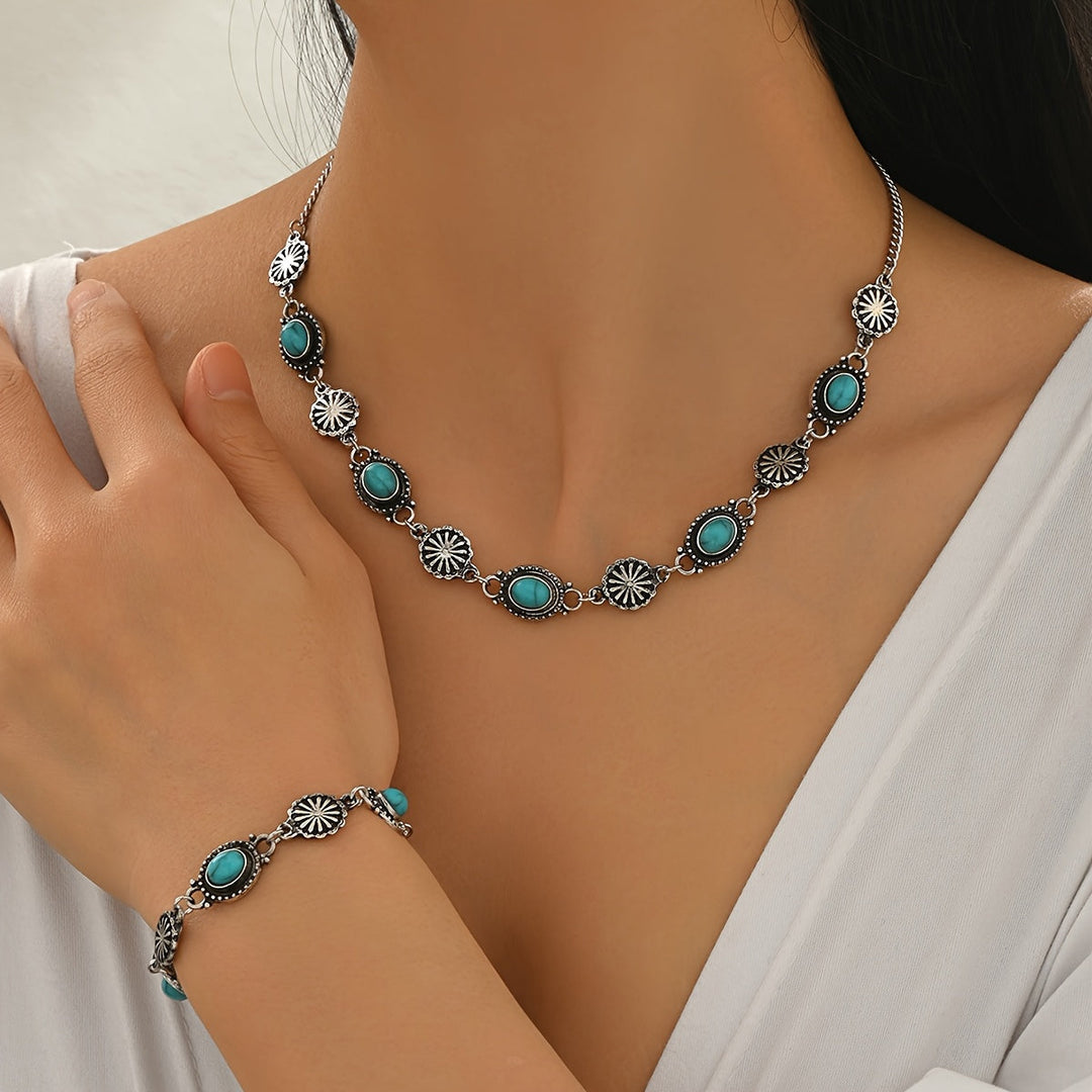 Collar Flores Turquesa y Plata